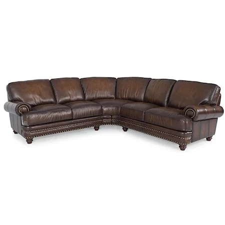 Traditional Dark Brown Leather Sectional with Nailhead Trim